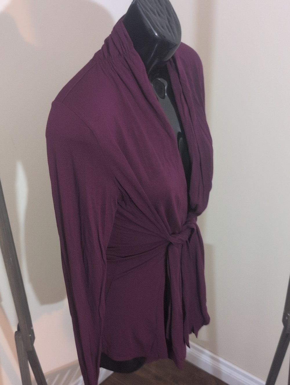 Women's Deep Plum Tie-Waist Wrap Sweater Cardigan - Picture 2 of 10